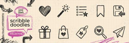Fotografie Hand Drawn Shopping Reward and Customer Loyalty Doodle Icon Set with Key Price T