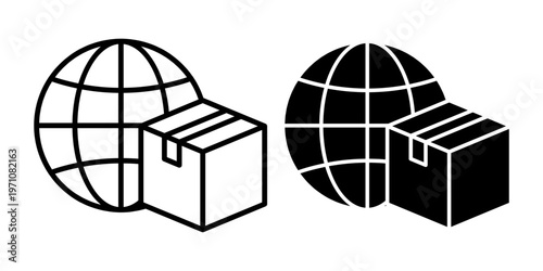 Global Package Box Icon With Globe Delivery Shipping Logistics Worldwide Distribution Service Concept