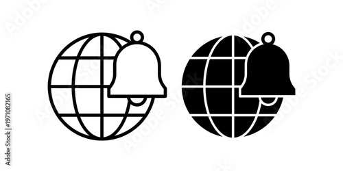 Global Notification Bell Icon With Globe Symbol Alert Reminder Online Information Worldwide System Concept