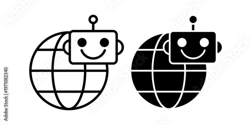 Global Robot Automation Icon With Globe Smart Technology Assistant Digital System Worldwide Innovation Concept
