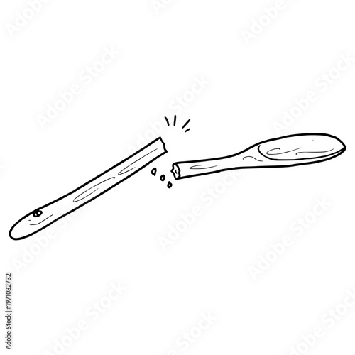 broken wooden stir spoon illustration hand drawn outline vector