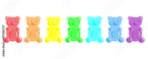 A set of gummy bears in different colors. White background.