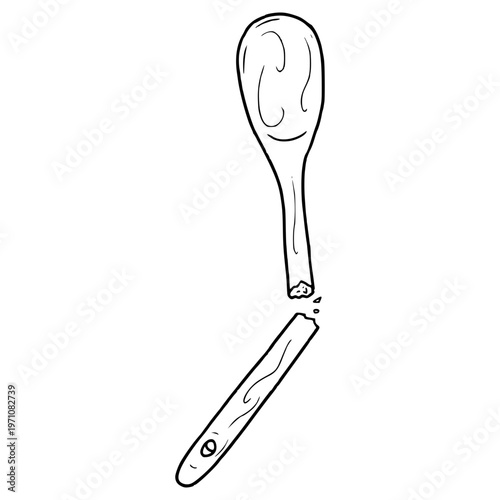 broken wooden stir spoon illustration hand drawn outline vector