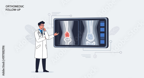 Orthopedic Doctor Explains Knee X-ray Showing Bone Lesion on Digital Screen