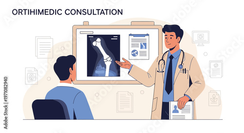 Orthopedic Doctor Explains X-Ray to Patient, Medical Consultation, Bone Health