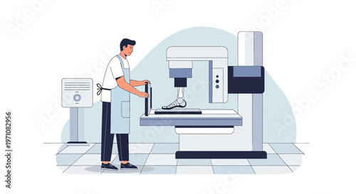 Orthopedic technician uses advanced 3D scanner to analyze foot for custom prosthesis