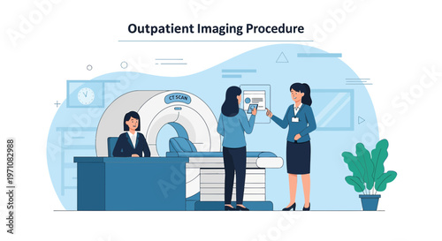 Outpatient Imaging Procedure: Doctor and Patient at MRI Scanner in Clinic