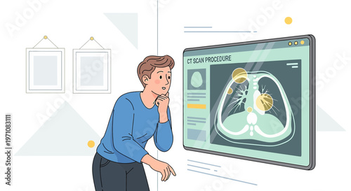 Patient Examining CT Scan Results on Digital Screen, Medical Diagnosis Concept