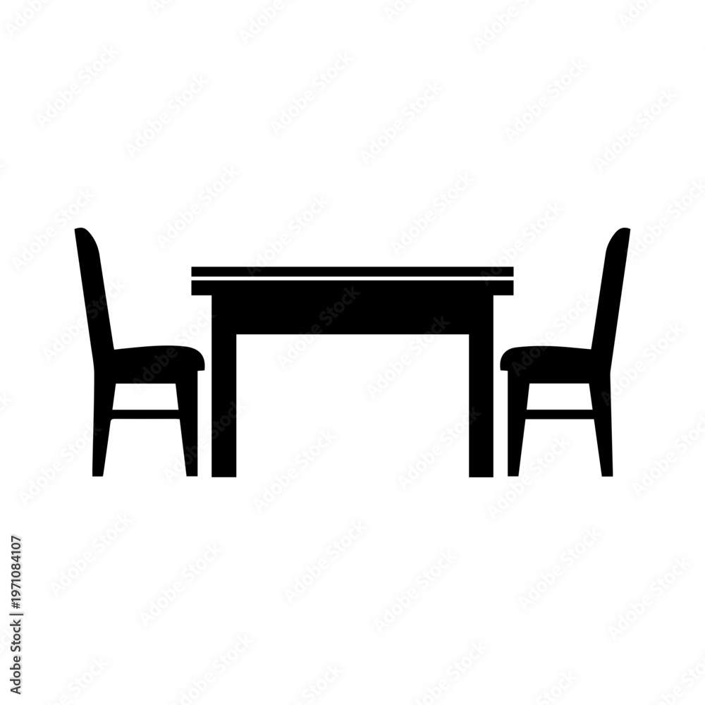 Fototapeta premium Dining Table with Two Chairs Silhouette Icon