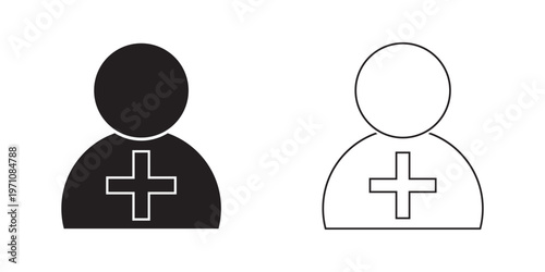 Plus Icon Set for Add Actions Collection of minimal  in solid and outline styles, representing add, create, favorite, and user actions in UI design.EPS10/AI.