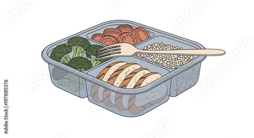 Prepared healthy meal in container.