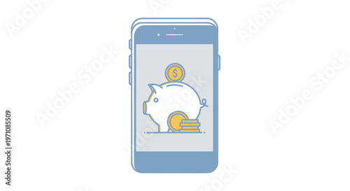 Smartphone with Piggy Bank on Screen.