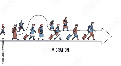 People walking with luggage in line.