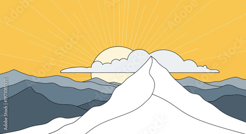 Snow covered mountain peak landscape view.