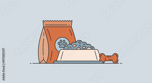 Dog food and bone on plate.