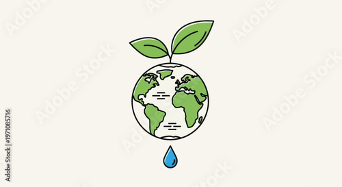 Green Earth Globe with Leaves.