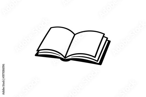 Open book illustration, a clear and simple graphic representation of an open book with blank pages, perfect for educational and literary themes