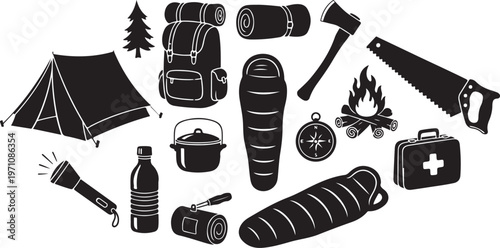 Camping gear and equipment for outdoor adventure travel