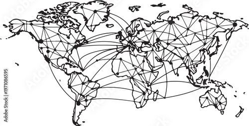 Global Connections and International Travel Routes Map Illustration