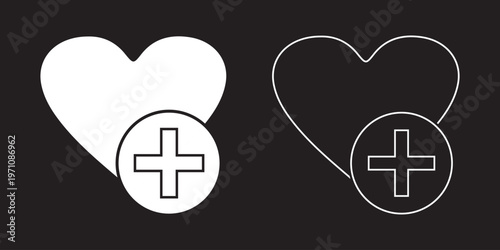 Plus Icon Set for Add Actions Collection of minimal  in solid and outline styles, representing add, create, favorite, and user actions in UI design.EPS10/AI.