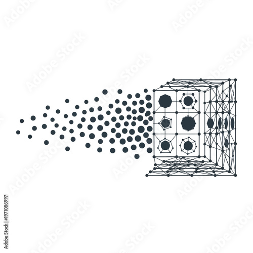 Black dots escaping from cage grid.