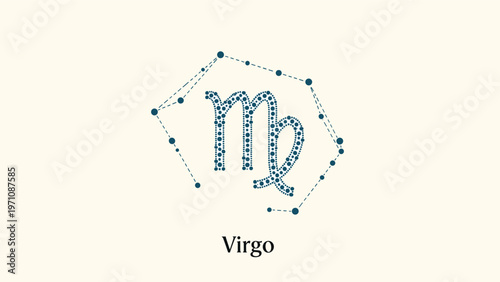 Celestial representation of the Virgo zodiac sign showing the constellation and symbol in a minimal and elegant monochromatic design style.