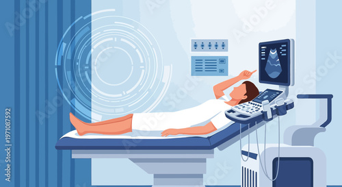 Patient Undergoing Advanced Medical Scan with Futuristic Technology Display