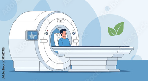 Patient in MRI Scanner, Medical Technology, Healthcare Concept, Green Leaves Symbolizing Health