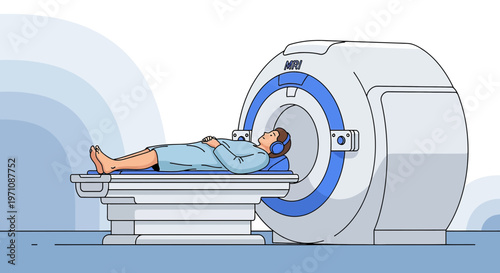 Patient Lying in MRI Scanner with Headphones for Medical Imaging Scan
