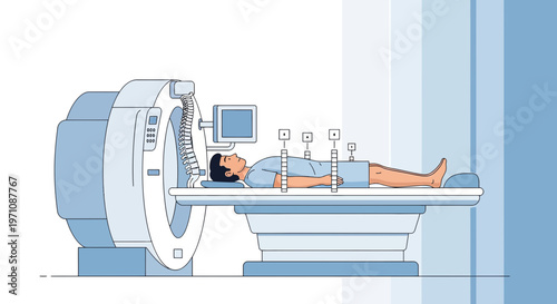 Patient lying on CT scanner bed for medical imaging procedure