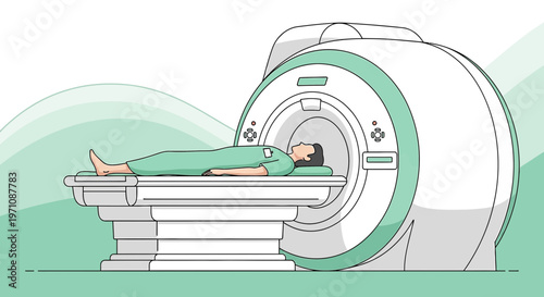 Patient Lying on MRI Scanner Bed for Medical Imaging Scan, Healthcare Technology