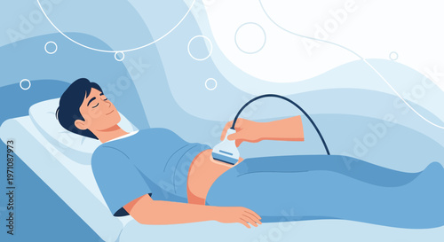 Patient Undergoing Abdominal Ultrasound Examination in Medical Clinic