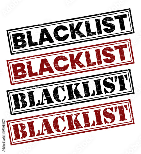 Blacklist Red Black Grunge Stamp Text on White Background