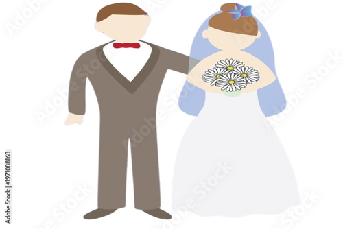 A Wedding's Beginning: A newlywed couple stands together, the bride holding a bouquet, representing a moment of unity, love, and the start of a new chapter in their lives. 