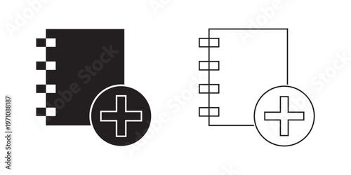 Plus Icon Set for Add Actions Collection of minimal  in solid and outline styles, representing add, create, favorite, and user actions in UI design.EPS10/AI.