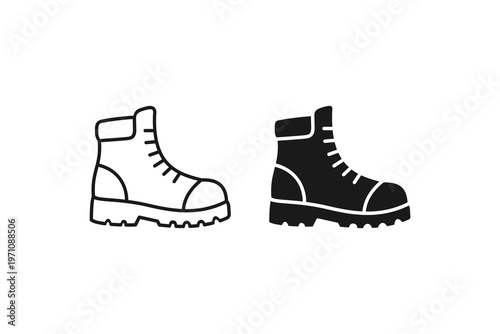 Industrial safety boot or hiking shoe icon for work and trekking