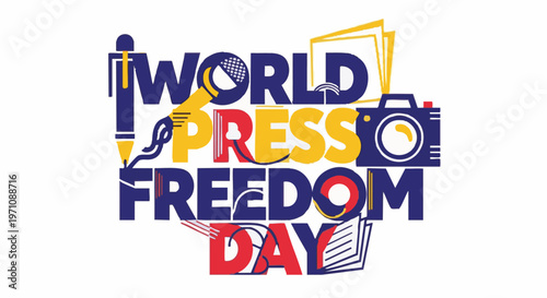 World Press Freedom Day typography with colorful graphics for journalism and media