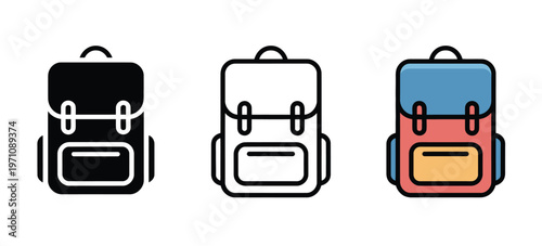 Three colorful backpacks in different styles and colors illustration