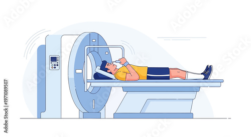 Patient undergoing CT scan in modern medical imaging machine