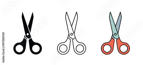 Three pairs of scissors in different colors and styles