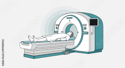 Patient undergoing CT scan in modern medical imaging machine