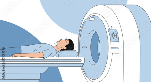 Patient undergoing CT scan in a modern medical imaging center, diagnostic procedure
