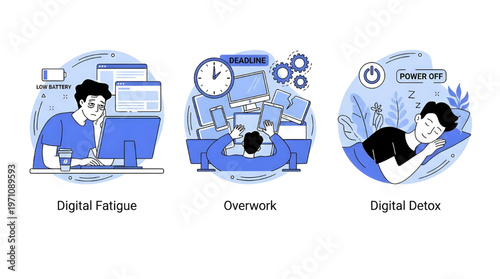 Technology Stress and Information Overload Vector with Frustrated User and System Errors