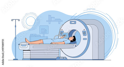 Patient undergoing CT scan in modern medical diagnostic imaging room
