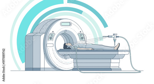 Patient undergoing CT scan in modern medical imaging machine, advanced technology in healthcare