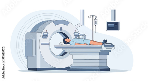 Patient undergoing CT scan in modern medical imaging department