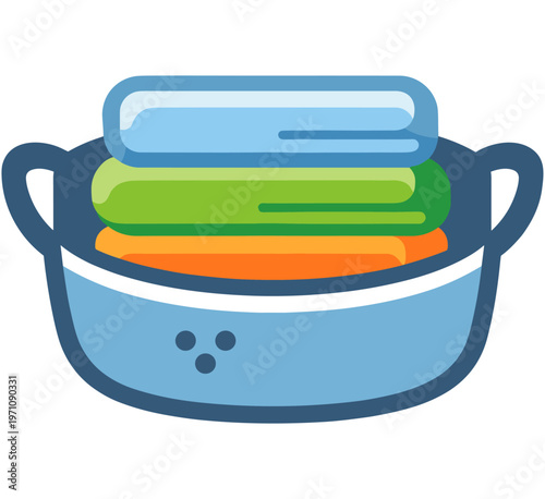Laundry basket icon. towels, folded laundry, linen, hamper, home chores, wash, clean clothes. flat vector illustration isolated on white background.