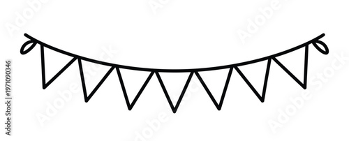 A simple black illustration of a festive bunting decoration