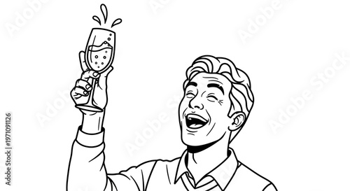 Man celebrating with champagne bottle in hand happily outdoors