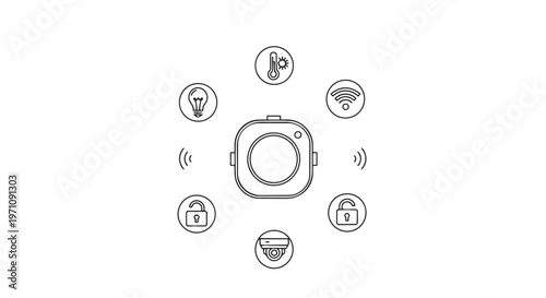 Smartwatch icons, wearable technology symbols, mobile app logos, fitness tracker graphics